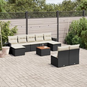 10 pcs conjunto sofás de jardim c/ almofadões vime PE preto