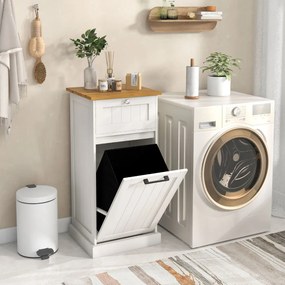 Armário para roupa suja com cesto para roupa suja e gaveta Organizador de roupa suja para quarto de banho Lavandaria 40 x 37 x 82 cm Branco