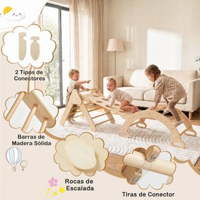 Conjunto de 3 Peças Montessori: Triângulo de Escalada, Arco e Rampa, 69 x 55 x 59 cm, Dobrável, Natural