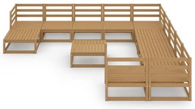 12 pcs conjunto lounge de jardim pinho maciço