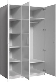 Roupeiro Salmere 107, Branco, Branco brilhante, 198x120x55cm, 106 kg, Portas para roupeiro: Com dobradiças, Número de prateleiras: 6, Número de prateleiras: 6