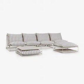 Conjunto De Jardim Com Sofá Modular De 4 Peças, Mesa Auxiliar E Puff Conversível Amaro Tapioca Bege - Azul- Marinho - Sklum