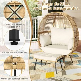 Cadeira Ovo Jardim com Pufe Conjunto de 2 peças de vime com almofadas macias e apoio para os pés Castanho claro