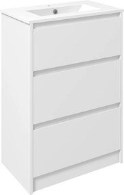kleankin Móvel de Casa de Banho com Lavatório Armário Casa de Banho de Cerâmica Sintética com 2 Gavetas 61x37x88 cm Branco Brilhante | Aosom Portugal
