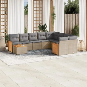10 pcs conjunto de sofás p/ jardim com almofadões vime PE bege