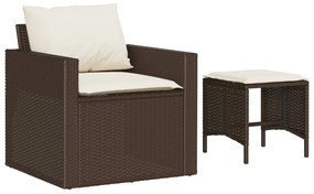 4 pcs conjunto sofás de jardim c/ almofadões vime PE castanho