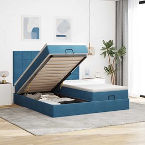 Cama otomana com colchões/LEDs 200x200 cm veludo azul-escuro