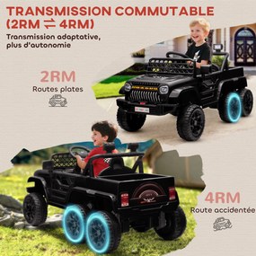 Carro elétrico para crianças, buggy elétrico para crianças, 2 motores, 12 V, 3 velocidades, reboque traseiro, 122 L x 62,5 L x 65 A cm, preto FR