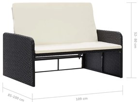 2 pcs conjunto lounge de jardim c/ almofadões vime PE preto