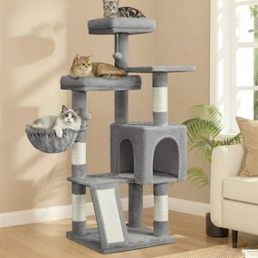Arranhador para gatos 48 x 48 x 136 cm e com 3 plataformas, cinzento claro