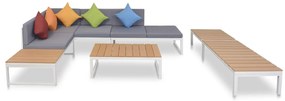 vidaXL 5 pcs conjunto lounge p/ jardim com almofadas alumínio e WPC