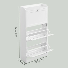 Sapateira com 3 abas 24 x 60 x 121,2 cm, arrumação de sapatos, com capacidade para 12 a 20 pares de sapatos branca