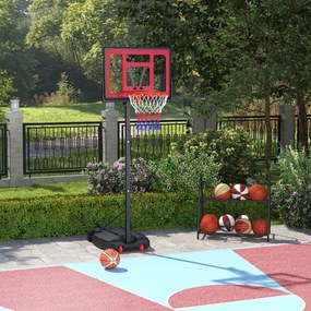 Cesto de Basquetebol para Crianças com Altura Ajustável de 200 a 260 cm com Saco de Pesos Vermelho e Preto