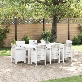 vidaXL Conjunto de Jantar de Jardim de 9 Peças com Almofadas em Branco de Rattan Sintético