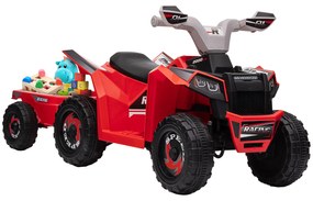 HOMCOM Quadriciclo Elétrico para Crianças com Reboque Bateria 6V de 18-36 Meses com Velocidade 2,5 km/h 106x41,5x48,5 cm Vermelho | Aosom Portugal