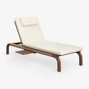 Pack De 2 Espreguiçadeiras Reclináveis Em Madeira De Acácia Com Almofada Dubai Castanho-acácia Escuro & Tecido Gardénia Branco - Sklum