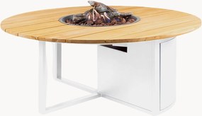 Mesa de centro redonda para exterior com lareira e tampo em madeira de teca Cosiloft