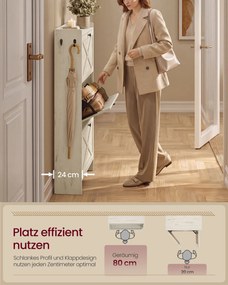 Sapateira com 3 portas para 24 pares de sapatos 83 x 24 x 142,6 cm em branco rústico