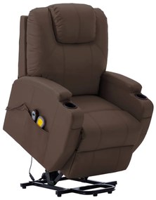 Poltrona de massagens elevável couro artificial castanho