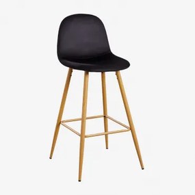 Pack De 2 Bancos Altos Em Veludo Glamm Preto & Madeira Natural & ↑75 Cm - Sklum