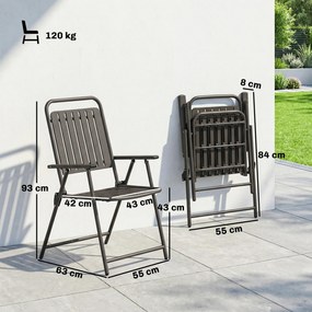 Conjunto de 4 Cadeiras Dobráveis (MESA NÃO INCLUIDA) para Jardim com Apoios de Braços Encosto e Assento Estrutura Metálica 55x63x93 cm Castanho