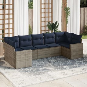 vidaXL 7 pcs conjunto sofás p/ jardim c/ almofadões vime PE cinzento
