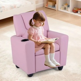 Poltrona reclinável para crianças em veludo, com porta-copos e apoio para os pés ajustável, para sala de estar ou área de jogos, a partir dos 3 anos R