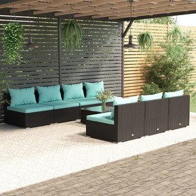 vidaXL 8 pcs conjunto lounge de jardim c/ almofadões vime PE preto