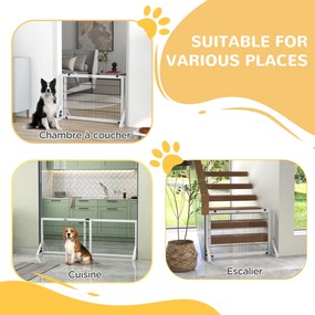 Barreira de segurança para cães de 101 a 181 cm barreira de proteção com 2 painéis, largura ajustável , em madeira e aço branco