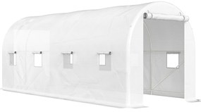 Outsunny Estufa tipo Túnel 500x200x205 cm Estufa de Jardim com Porta Enrolável e 8 Janelas Cobertura de PE 140 g/m² Branco