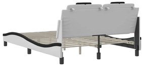 Estrutura cama c/ luzes LED 140x200cm couro artif. branco/preto