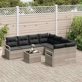 Conjunto de sofá de jardim com 9 peças e almofadas cinza claro