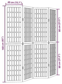 Biombo com 4 painéis madeira de paulownia maciça branco