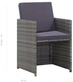 9 pcs conjunto jantar exterior c/ almofadões vime PE antracite