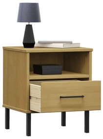 Mesa cabeceira c/ pernas de metal OSLO pinho maciço castanho