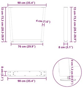Pernas para mesa de jantar em V 3 peças, preto, 90x(72-73,3) cm, aço