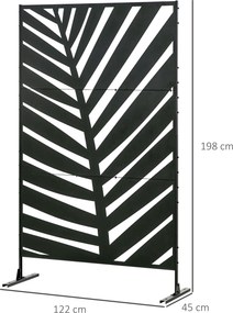 Biombo de 3 Peças Separador de Ambientes com Desenho de Folha de Bananeira Biombo para Exterior 122x45x198 cm Preto