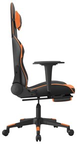 Cadeira gaming c/ apoio p/ pés couro artificial preto e laranja