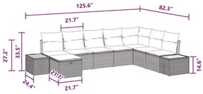 Sofá de Jardim 8 Peças com Almofadas - Preto, Rattan, Poliéster