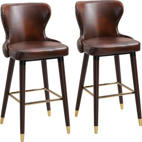 HOMCOM Conjunto de 2 Banquetas com Apoio para Pés, Banqueta com Encosto, Banco Bistrô, Cadeira de Jantar, Banqueta de Balcão, Couro Sintético, Castanho, 52 x 53 x 101 cm | Aosom Portugal