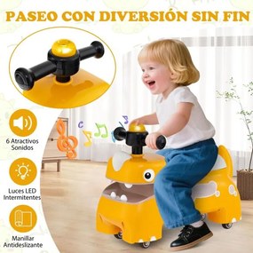 Dinossauro de brincar com buzina, luzes, compartimento de armazenamento e 4 rodas universais para crianças com mais de 18 meses, 52 x 23,5 x 38 cm, am