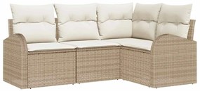 Conjunto de Sofá de Jardim de 4 Peças com Almofadas Bege em Rattan Pol