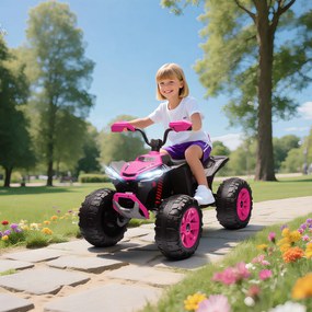 Moto 4 Elétrica para Crianças 24V com 2 Lugares 2 Motores Velocidade até 6,5 km/h Faróis Buzina Música e USB 109x68,5x76 cm Rosa
