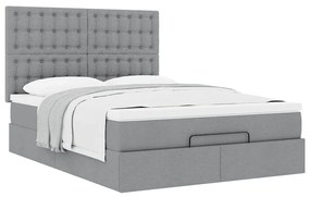 Estrutura cama otomana colchão 140x200cm tecido cinzento claro