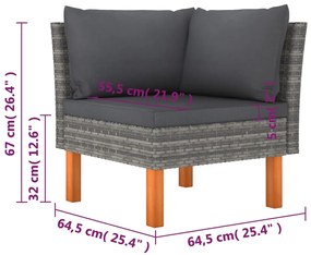 9 pcs conjunto lounge de jardim c/ almofadões vime PE cinzento