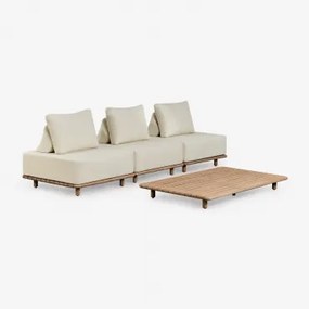 Conjunto De Jardim Com Sofá Modular De 3 Peças E Mesa De Centro 160x95 Cm Em Acácia Portet Gardénia Branco - Sklum