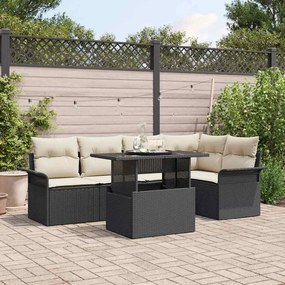 vidaXL Conjunto de Sofá de Jardim de 6 Peças com Almofadas Preto Vime Sintético