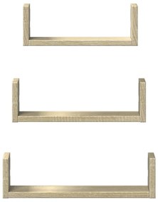 Prateleira de parede 3 pcs derivados de madeira carvalho sonoma