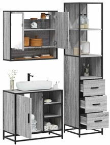 3 pcs Conjunto móveis casa de banho madeira proc. cinza sonoma