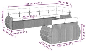 8 pcs conjunto de sofás p/ jardim com almofadões vime PE bege